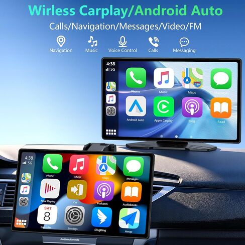 Wireless CarPlay Screen for Car, 9 Inch Portable Touchscreen for Apple CarPlay & Android Auto, Plug & Play, OTA Updates, Backup Camera & Screen Mirroring, Voice Control, GPS, Bluetooth 5.0, FM/AUX in Kuwait