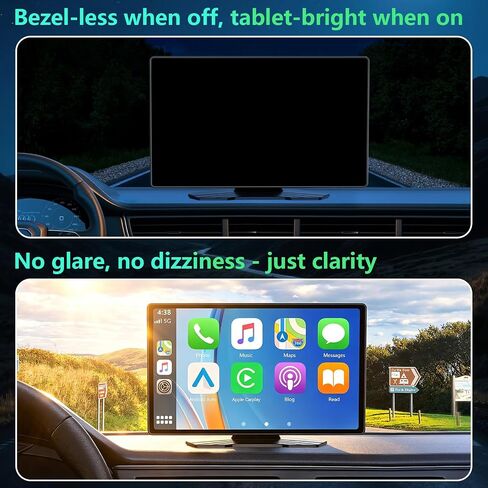 Wireless CarPlay Screen for Car, 9 Inch Portable Touchscreen for Apple CarPlay & Android Auto, Plug & Play, OTA Updates, Backup Camera & Screen Mirroring, Voice Control, GPS, Bluetooth 5.0, FM/AUX in Kuwait