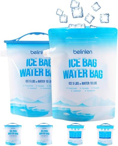 6 Pack Reusable Ice Bags for Cooler 5lb / 10lb Cooler Ice Cube Bag | with Sealed Sliding Handle, Long Lasting Cold Dry Freezer Packs Leakproof Ice Bag for Camping, Hiking and Drinks in Kuwait