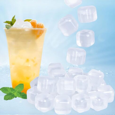 Reusable Ice Cubes for Drinks, Color-Changing Square, 80 Pack | BPA-Free Plastic Cubes, No Diluting, Refreezable, Fake Ice Look, Chilled Beverages, Coffee Bars, House Party Drinks in Kuwait