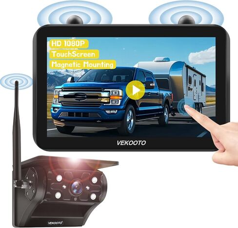 VEKOOTO VK7 Magnetic Solar Wireless Backup Camera, 7'' IPS Touchscreen Monitor HD1080P No Wiring 15,000mAh Rechargeable Camera System for Hitching Gooseneck Horse Trailer RV Camper Car Truck in Kuwait