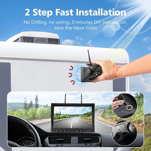 10.1" - 2 Magnetic Solar Wireless Backup Camera, HD 1080P DVR Monitor, Dual RV Cameras System for Hitch Towing RV Camper Trailer, IR Night Vision, Rechargeable Battery, Type-C Charging, SR2 in Kuwait
