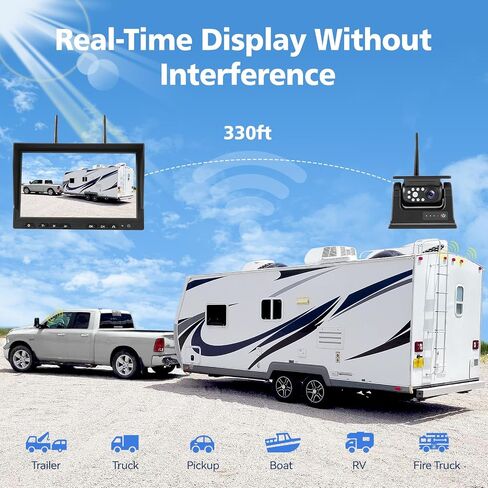 10.1" - 2 Magnetic Solar Wireless Backup Camera, HD 1080P DVR Monitor, Dual RV Cameras System for Hitch Towing RV Camper Trailer, IR Night Vision, Rechargeable Battery, Type-C Charging, SR2 in Kuwait