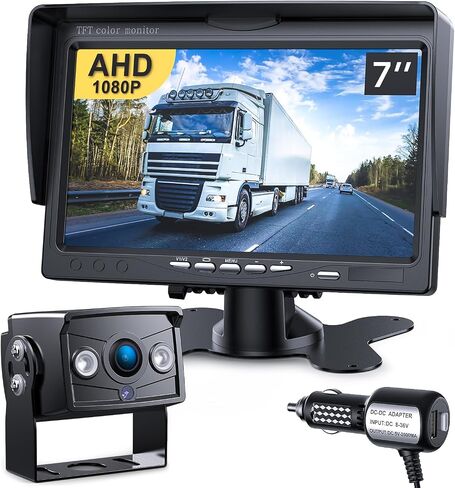 Wired RV Backup Camera, 7" 1080P IPS Monitor & 2 Rear View Cameras | Back Up Camera for Truck RV Trailer Tractor Skid Steer, Reverse Camera for Semi Truck, IP69 Waterproof Night Vision TZ102 in Kuwait