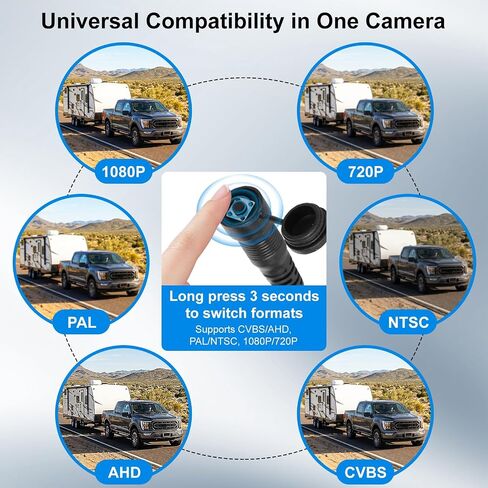 BigJade 1080P Backup Camera for Truck - AHD/CVBS Dual Format - IP69 Waterproof Night Vision - 4-Pin Design for RV, Trailer and Van - PAL/NTSC & Mirror/Normal Image with Parking Guide Lines in Kuwait