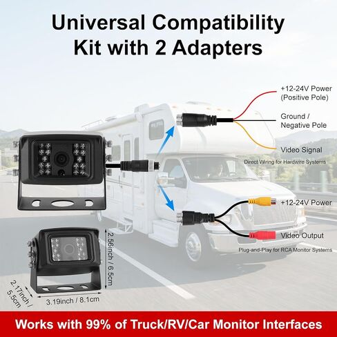 BigJade 1080P Backup Camera for Truck - AHD/CVBS Dual Format - IP69 Waterproof Night Vision - 4-Pin Design for RV, Trailer and Van - PAL/NTSC & Mirror/Normal Image with Parking Guide Lines in Kuwait