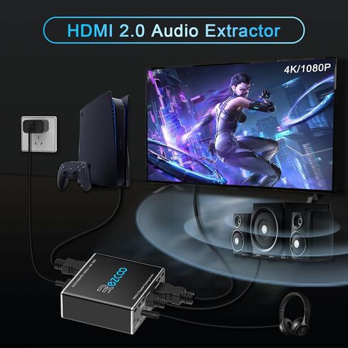 HDMI Splitter 1x1 Audio Extractor 4K 60Hz Atmos CEC EDID/Down-Scale/HDCP Switch Fit Various Video- SPDIF 5.1CH Optical Toslink,Stereo Audio Breakout, HDMI Repeater Digital De-embedder Decoder EX11PRO in Kuwait