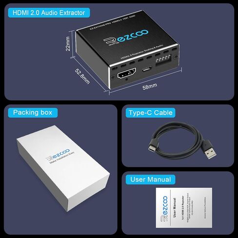HDMI Splitter 1x1 Audio Extractor 4K 60Hz Atmos CEC EDID/Down-Scale/HDCP Switch Fit Various Video- SPDIF 5.1CH Optical Toslink,Stereo Audio Breakout, HDMI Repeater Digital De-embedder Decoder EX11PRO in Kuwait