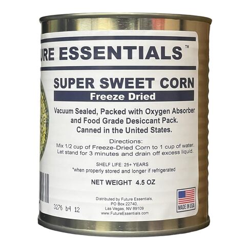 Future Essentials Super Sweet Corn – #2.5 Can, 25-Year Shelf Life | Freeze Dried Canned Corn for Cooking Soups, Side Dishes, & Emergency Food Supply – Made in the USA in Kuwait