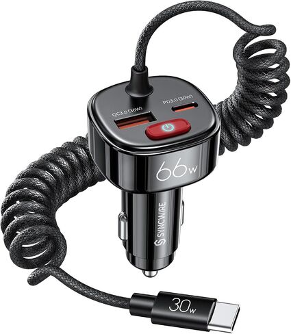 Syncwire USB C Car Charger 66W Super Fast Car Adapter with 6FT Coiled Cable in Saudi Arabia