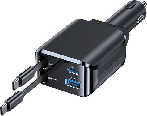 Retractable Car Charger, Car Phone Charger with Cables Fast Charging, USB C Car Charger Adapter for iPhone 17 16 15 14 13 12, Samsung in Saudi Arabia