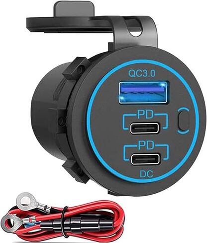12V USB-C 20W PD & 18W QC3.0 Waterproof Outlet Switch for Car Boat RV | IP66 waterproof 12V/24V USB-C PD 20W & QC3.0 18W fast charge for phones, tablets, GPS in cars boats. in Saudi Arabia