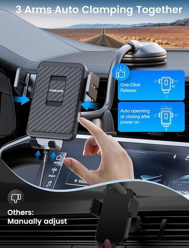 Wireless Car Charger, MOKPR 15W Fast Charging Car Mount Auto-Clamping Car Charger, Dashboard Windshield Phone Holder Compatible with iPhone 16 15/14/13/13 Pro/12 Pro12/11/X, Samsung S23/S22/S10/S9/S8 | [with Anti Shake stabilizer]Auto-Clamping Fast Chargi in Saudi Arabia
