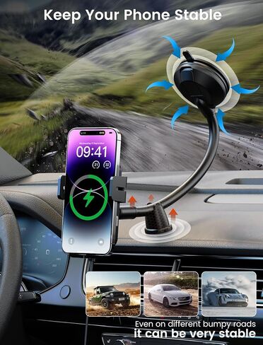 Wireless Car Charger, MOKPR 15W Fast Charging Car Mount Auto-Clamping Car Charger, Dashboard Windshield Phone Holder Compatible with iPhone 16 15/14/13/13 Pro/12 Pro12/11/X, Samsung S23/S22/S10/S9/S8 | [with Anti Shake stabilizer]Auto-Clamping Fast Chargi in Saudi Arabia