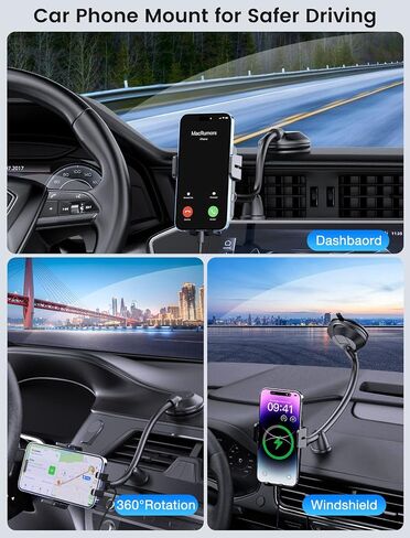 Wireless Car Charger, MOKPR 15W Fast Charging Car Mount Auto-Clamping Car Charger, Dashboard Windshield Phone Holder Compatible with iPhone 16 15/14/13/13 Pro/12 Pro12/11/X, Samsung S23/S22/S10/S9/S8 | [with Anti Shake stabilizer]Auto-Clamping Fast Chargi in Saudi Arabia