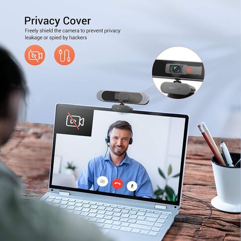 DEPSTECH 4K Webcam, DW49 HD 8MP Equipped with Sony Sensor Autofocus Webcam with Microphone, Privacy Cover, Plug Play USB Computer Web Camera for Pro Streaming/Online Teaching/Video Calling/Zoom/Skype | Privacy Cover, Plug Play USB Computer Web Camera for  in Saudi Arabia