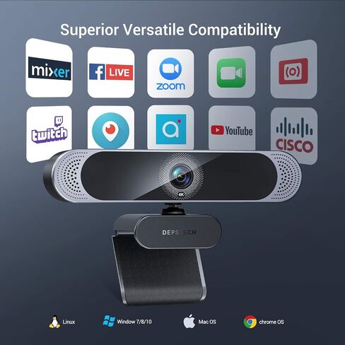 DEPSTECH 4K Webcam, DW49 HD 8MP Equipped with Sony Sensor Autofocus Webcam with Microphone, Privacy Cover, Plug Play USB Computer Web Camera for Pro Streaming/Online Teaching/Video Calling/Zoom/Skype | Privacy Cover, Plug Play USB Computer Web Camera for  in Saudi Arabia