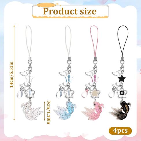 4Pcs Cute Phone Charm Mobile Koi Star Pendant Decor Detachable Anti Theft Strap Decorative Charms for Camera Bag Cellular Telephones Case Suitable for Keychain Backpack Wallet Decoration Women in Saudi Arabia