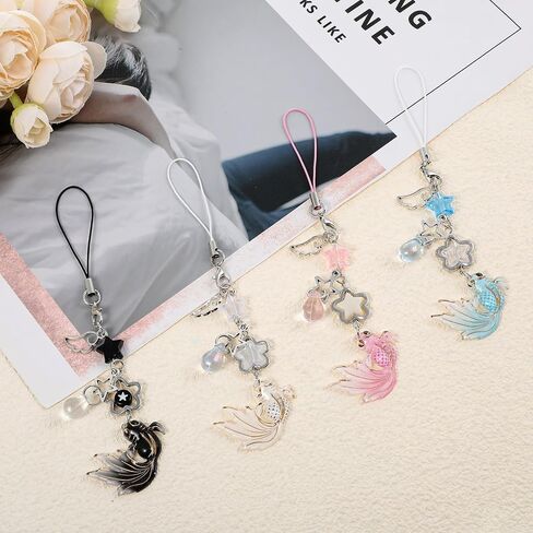 4Pcs Cute Phone Charm Mobile Koi Star Pendant Decor Detachable Anti Theft Strap Decorative Charms for Camera Bag Cellular Telephones Case Suitable for Keychain Backpack Wallet Decoration Women in Saudi Arabia