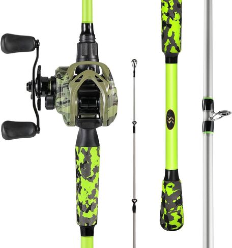 Sougayilang Baitcasting Combo – 8.0:1 Gear Ratio, 18LB Drag, 9+1 Bearings, IM7 Graphite 2-Piece M/MH Rod, EVA Handle, Camo Finish for Topwater Bass, Pike, Walleye in Saudi Arabia