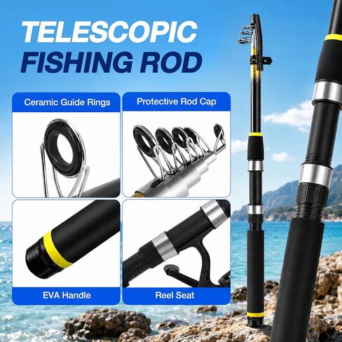Fishing Pole Kit, 3PCS Telescopic Fishing Rod and Reel Combo with Spinning Reel, Line, Bionic Bait, Hooks and Carrier Bag for Saltwater and Freshwater Fishing, Gifts for Men Beginner Junior Anglers in Saudi Arabia