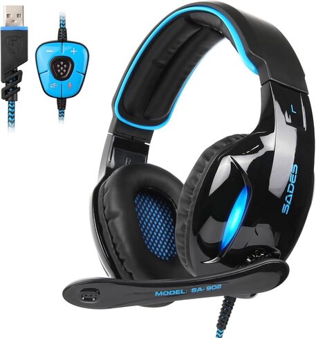 SADES SA902 7.1 USB صوت محيطي سماعات كمبيوتر فوق الأذن سماعات رأس للألعاب مع ميكروفون LED ضوء in Kuwait