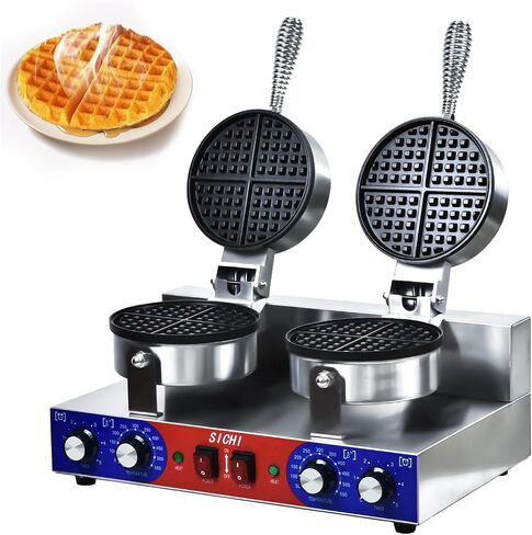 HTTSICHI Waffle Maker - Commercial Waffle Iron w/Two Non-stick 7 in Baking Pans, 550 ℉ Temperature and Timers, 2400W Dual Waffle Machine for Double Baking, Stainless Steel Waffle Maker for Restaurant in Saudi Arabia