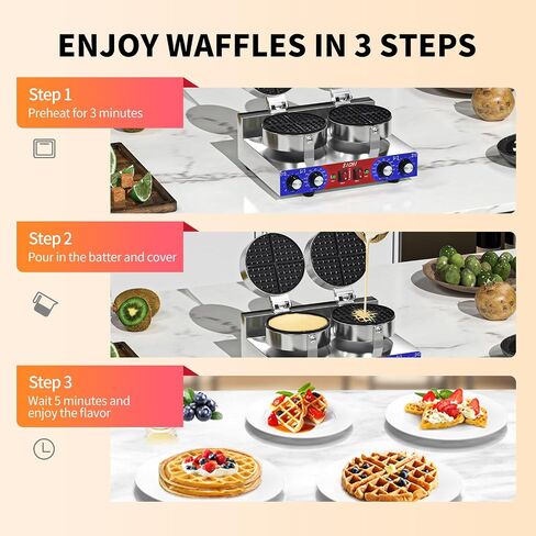 HTTSICHI Waffle Maker - Commercial Waffle Iron w/Two Non-stick 7 in Baking Pans, 550 ℉ Temperature and Timers, 2400W Dual Waffle Machine for Double Baking, Stainless Steel Waffle Maker for Restaurant in Saudi Arabia