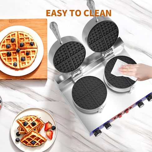 HTTSICHI Waffle Maker - Commercial Waffle Iron w/Two Non-stick 7 in Baking Pans, 550 ℉ Temperature and Timers, 2400W Dual Waffle Machine for Double Baking, Stainless Steel Waffle Maker for Restaurant in Saudi Arabia