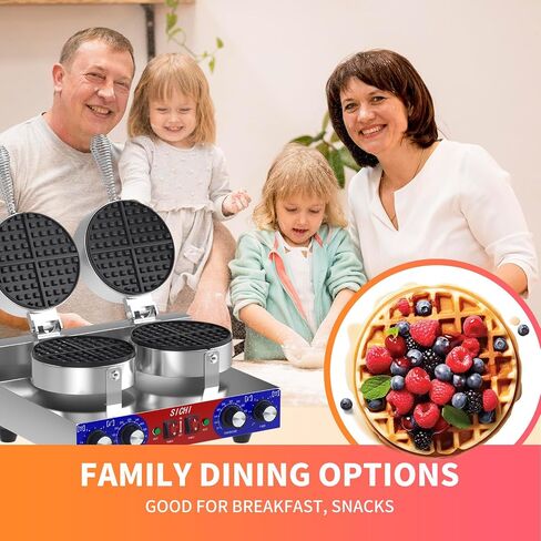 HTTSICHI Waffle Maker - Commercial Waffle Iron w/Two Non-stick 7 in Baking Pans, 550 ℉ Temperature and Timers, 2400W Dual Waffle Machine for Double Baking, Stainless Steel Waffle Maker for Restaurant in Saudi Arabia