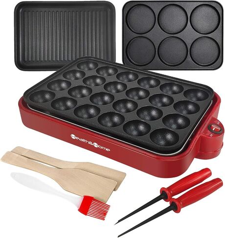 Health and Home Multifunction Nonstick Baking Maker with 3 Interchangeable Baking Plates for Grill,Pan Cake and Cake Pops,Takoyaki Maker.RED in Saudi Arabia