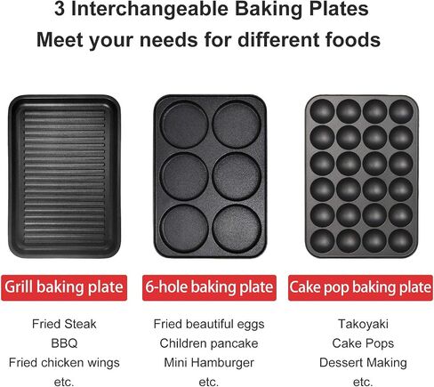 Health and Home Multifunction Nonstick Baking Maker with 3 Interchangeable Baking Plates for Grill,Pan Cake and Cake Pops,Takoyaki Maker.RED in Saudi Arabia