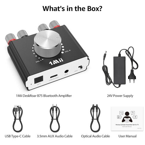 1Mii DeskRoar B75 Mini Bluetooth 6.0 Amplifier, 2.0 Channel 50W×2 HiFi Amp | USB/Optical/AUX IN, Home Audio Digital Stereo Receiver for TV/PC/Bookshelf/Desktop Speakers, 24V Power Supply in Saudi Arabia