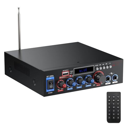 PROZOR 800W Bluetooth 5.0 Stereo Audio Amplifier, 2 Channel Home Audio Receiver with FM Radio, USB, SD/TF Card, AUX, Dual Mic Inputs, HiFi Power Amplifier for Passive Speakers, Home Theater, Car Audio | with FM Radio, USB, SD/TF Card, AUX, Dual Mic Inputs in Saudi Arabia