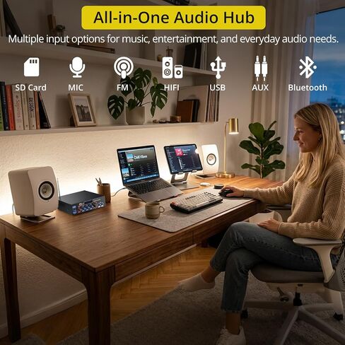 PROZOR 800W Bluetooth 5.0 Stereo Audio Amplifier, 2 Channel Home Audio Receiver with FM Radio, USB, SD/TF Card, AUX, Dual Mic Inputs, HiFi Power Amplifier for Passive Speakers, Home Theater, Car Audio | with FM Radio, USB, SD/TF Card, AUX, Dual Mic Inputs in Saudi Arabia