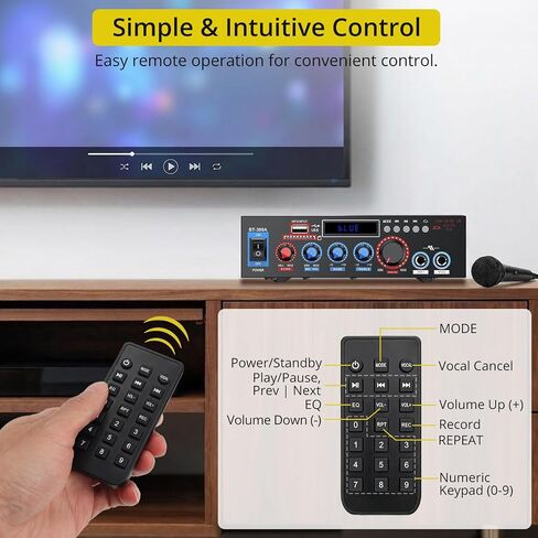 PROZOR 800W Bluetooth 5.0 Stereo Audio Amplifier, 2 Channel Home Audio Receiver with FM Radio, USB, SD/TF Card, AUX, Dual Mic Inputs, HiFi Power Amplifier for Passive Speakers, Home Theater, Car Audio | with FM Radio, USB, SD/TF Card, AUX, Dual Mic Inputs in Saudi Arabia