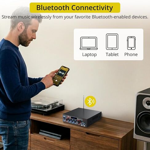 PROZOR 800W Bluetooth 5.0 Stereo Audio Amplifier, 2 Channel Home Audio Receiver with FM Radio, USB, SD/TF Card, AUX, Dual Mic Inputs, HiFi Power Amplifier for Passive Speakers, Home Theater, Car Audio | with FM Radio, USB, SD/TF Card, AUX, Dual Mic Inputs in Saudi Arabia