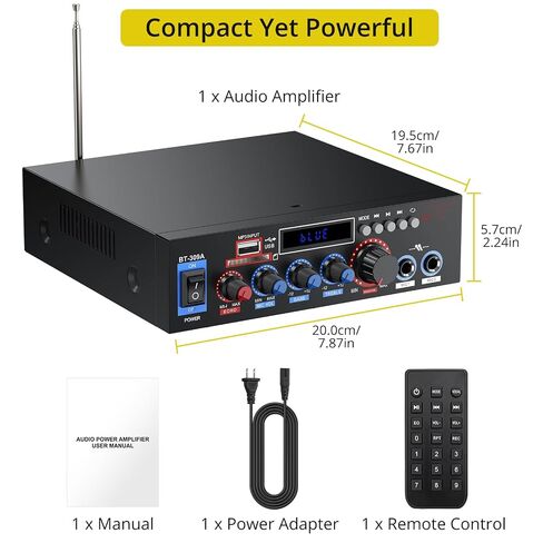 PROZOR 800W Bluetooth 5.0 Stereo Audio Amplifier, 2 Channel Home Audio Receiver with FM Radio, USB, SD/TF Card, AUX, Dual Mic Inputs, HiFi Power Amplifier for Passive Speakers, Home Theater, Car Audio | with FM Radio, USB, SD/TF Card, AUX, Dual Mic Inputs in Saudi Arabia