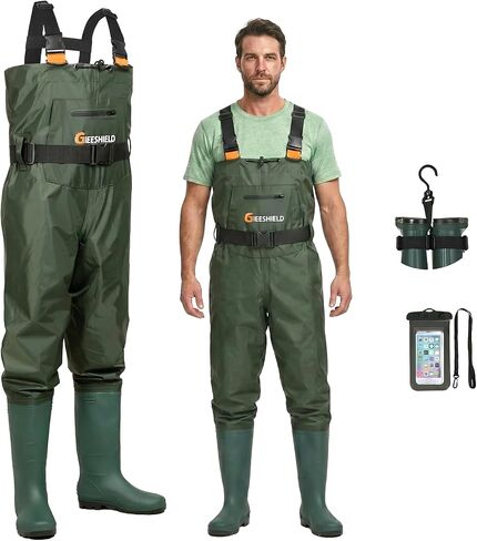 Waterproof Bootfoot Chest Waders – Lightweight 2-Ply Nylon/PVC for Fishing & Hunting with Boot Hanger in Kuwait