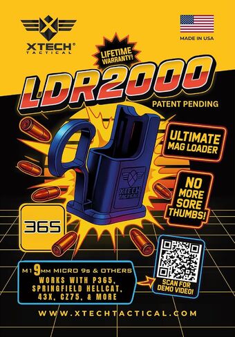 XTECH LDR2000 365 Magazine Speed Loader for Sig Sauer P365 9mm only Includes: P365, P365x, P365xl, P365 X-Macro, P365 Fuse. Not for .380, Made in USA in Kuwait