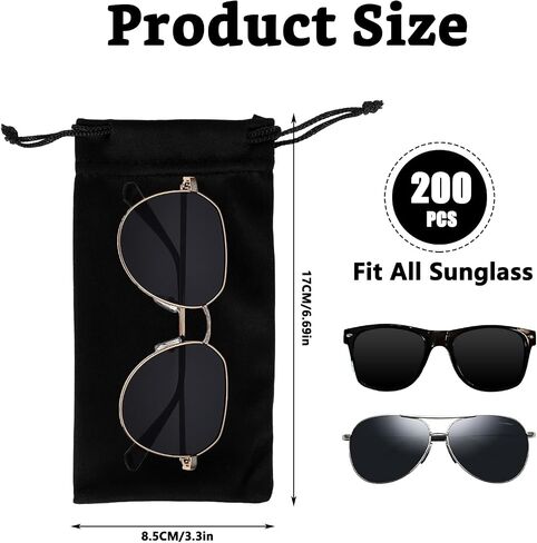 200 Pack Microfiber Sunglass Pouches with Drawstring Closure, Sunglasses Case Bags for Men & Women, Protective Eyewear Storage Bags, Microfiber Case Pouch Bag for Glasses, Jewelry in Saudi Arabia