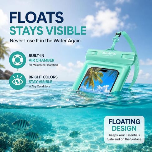 IP68 Waterproof Phone Pouch 2 Pack-Up to 8.0"，Adjustable Neck Lanyard Floating Waterproof Phone Case for iPhone,Phone Dry Bags for Vacation Beach Pool Travel Essentials Green in Saudi Arabia
