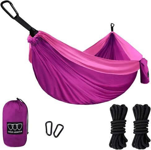 Gold Armour Camping Hammock, Double Hammock with Ropes, USA Brand Lightweight Portable Mens Womens Kids, Camping Accessories Gear (Fuchsia and Pink, 2 Person) in Kuwait