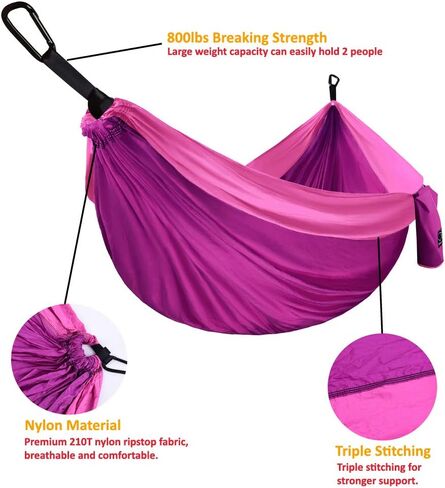 Gold Armour Camping Hammock, Double Hammock with Ropes, USA Brand Lightweight Portable Mens Womens Kids, Camping Accessories Gear (Fuchsia and Pink, 2 Person) in Kuwait