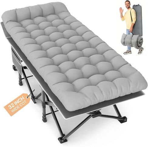 Slendor XXL Camping Cot with Mattress, Pillow & Carry Bag, 32" Extra Wide | Thick Comfort Pad | Sturdy Frame 900lbs Load | Side Storage Bag | For Office, Beach, Travel, RV | Quick Setup, Compact, Pink in Saudi Arabia