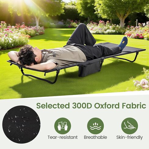 Goplus Folding Camping Cot, 76" x 28" Ultralight Portable Sleeping Cot w/Carrying Bag & Side Pocket, Heavy Duty Outdoor Camping Bed for Adults Travel, Hiking, Lightweight Backpacking, Supports 330 LBS in Saudi Arabia