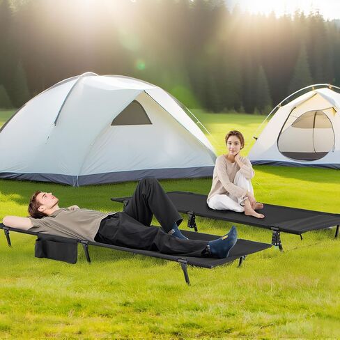 Goplus Folding Camping Cot, 76" x 28" Ultralight Portable Sleeping Cot w/Carrying Bag & Side Pocket, Heavy Duty Outdoor Camping Bed for Adults Travel, Hiking, Lightweight Backpacking, Supports 330 LBS in Saudi Arabia