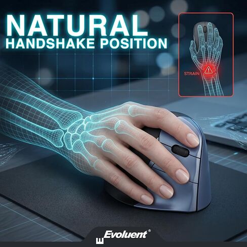 Evoluent – Inventor of the Vertical Mouse – VM4RW Ergonomic Vertical Mouse Right Hand Regular Size Wireless USB, Sculpted for Comfort, Reduces Wrist Strain, 4 Speeds, 6 Customizable Buttons in Windows | VM4RW Ergonomic Vertical Mouse Right Hand Regular Si in Kuwait