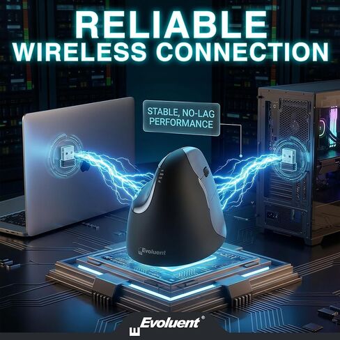 Evoluent – Inventor of the Vertical Mouse – VM4RW Ergonomic Vertical Mouse Right Hand Regular Size Wireless USB, Sculpted for Comfort, Reduces Wrist Strain, 4 Speeds, 6 Customizable Buttons in Windows | VM4RW Ergonomic Vertical Mouse Right Hand Regular Si in Kuwait