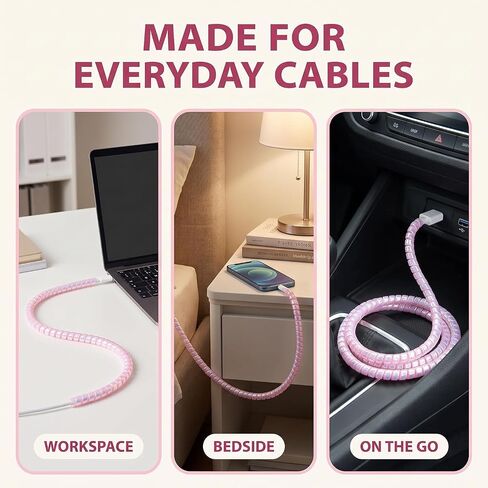 Cable Protector Animal Proof Wire Repair, Pink Cord Protector for Pets Headphone Saver Spiral Cable Wrap Strain Relief, Cord Sleeve for Phone Cable USB Date Cable in Saudi Arabia